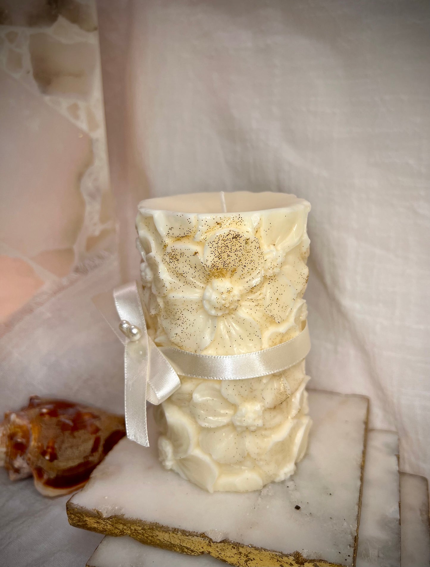 Vela Floral Dorada