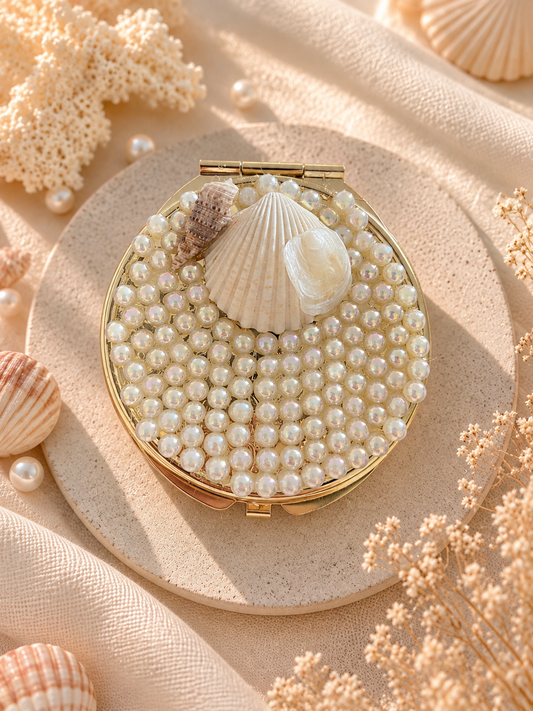 Ivory Seashell Compact Mirror