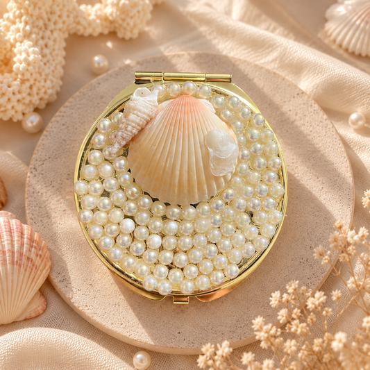 Peach Seashell Compact Mirror