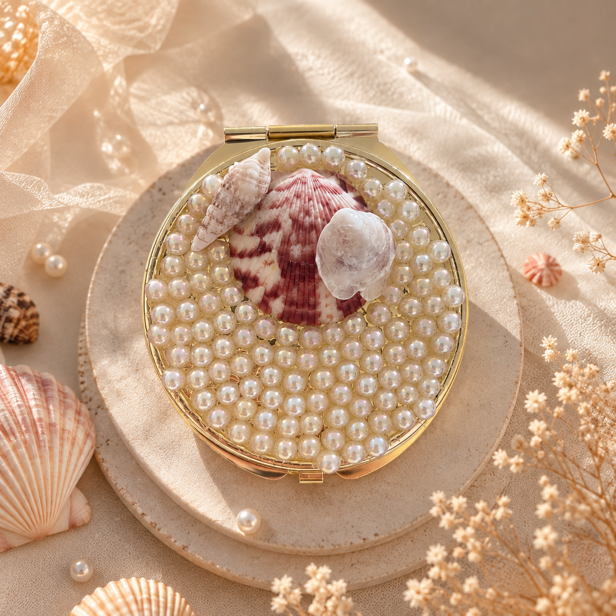 Blush Seashell Compact Mirror